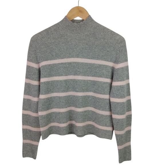 Amicale Cashmere SZ XS Gray & Pink Striped Ribbed Knit Cashmere Sweater NWOT - Picture 3 of 4